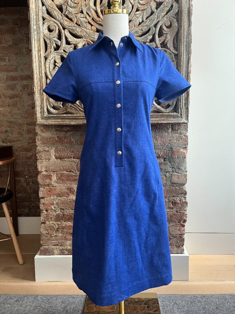 Akris Royal Blue Linen Blend Snap-Front Shirt Dress | US 2